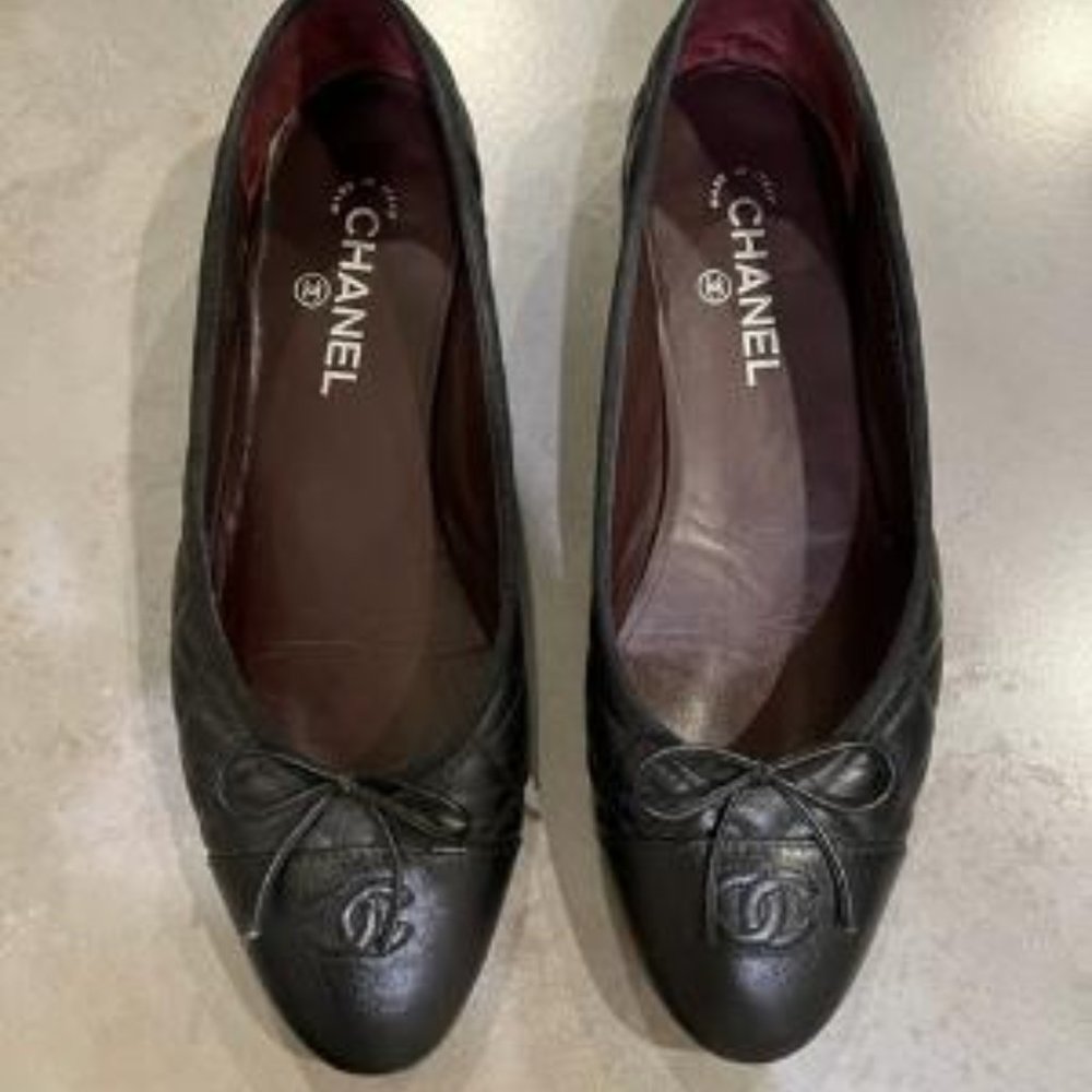 Chanel quilted ballerina flats, black, size 42, leather